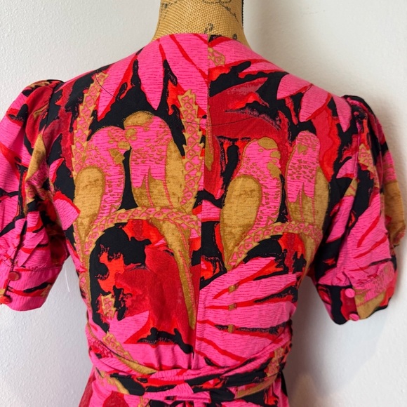 J. Crew Faux-wrap midi dress in palm print small pink vacation flowy sustainable - Picture 4 of 7